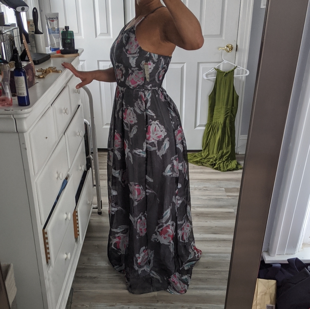 Grey with flowers gown by Pheobe. Size 4/6